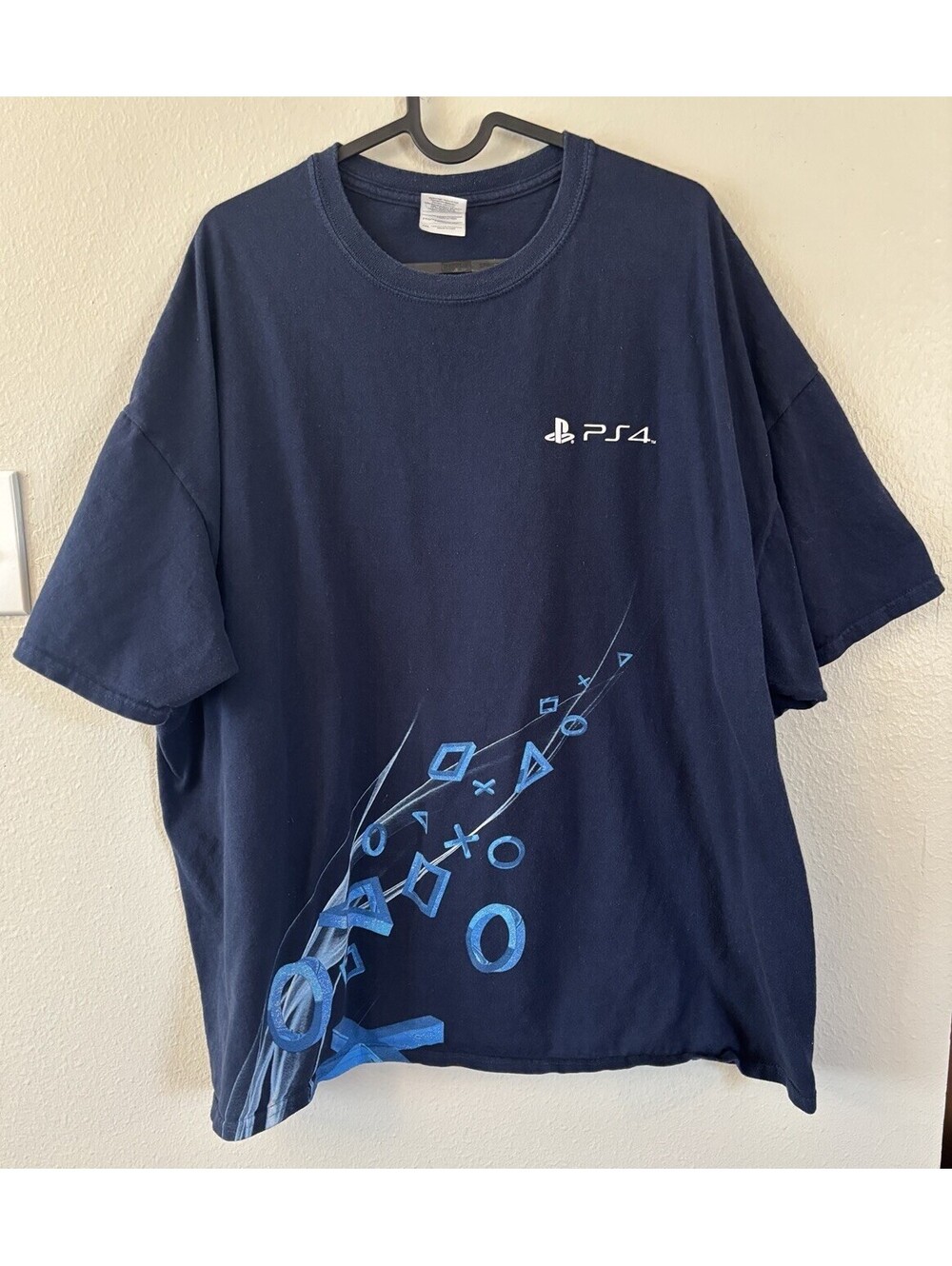 PlayStation 4 Promo TShirt Men 2XL Navy Blue Greatness Awaits Game Stop 2013RARE